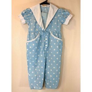 Vintage Broadway Polka Dot Sailor Style Romper One Piece Jumper Baby 24 Months